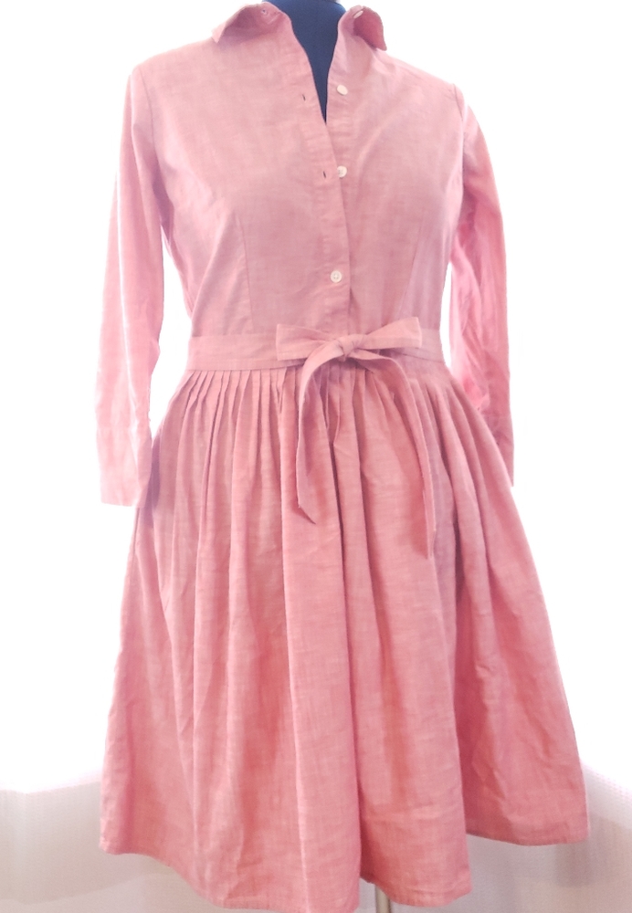 Lands' End Pink Linen Midi Shirt Dress